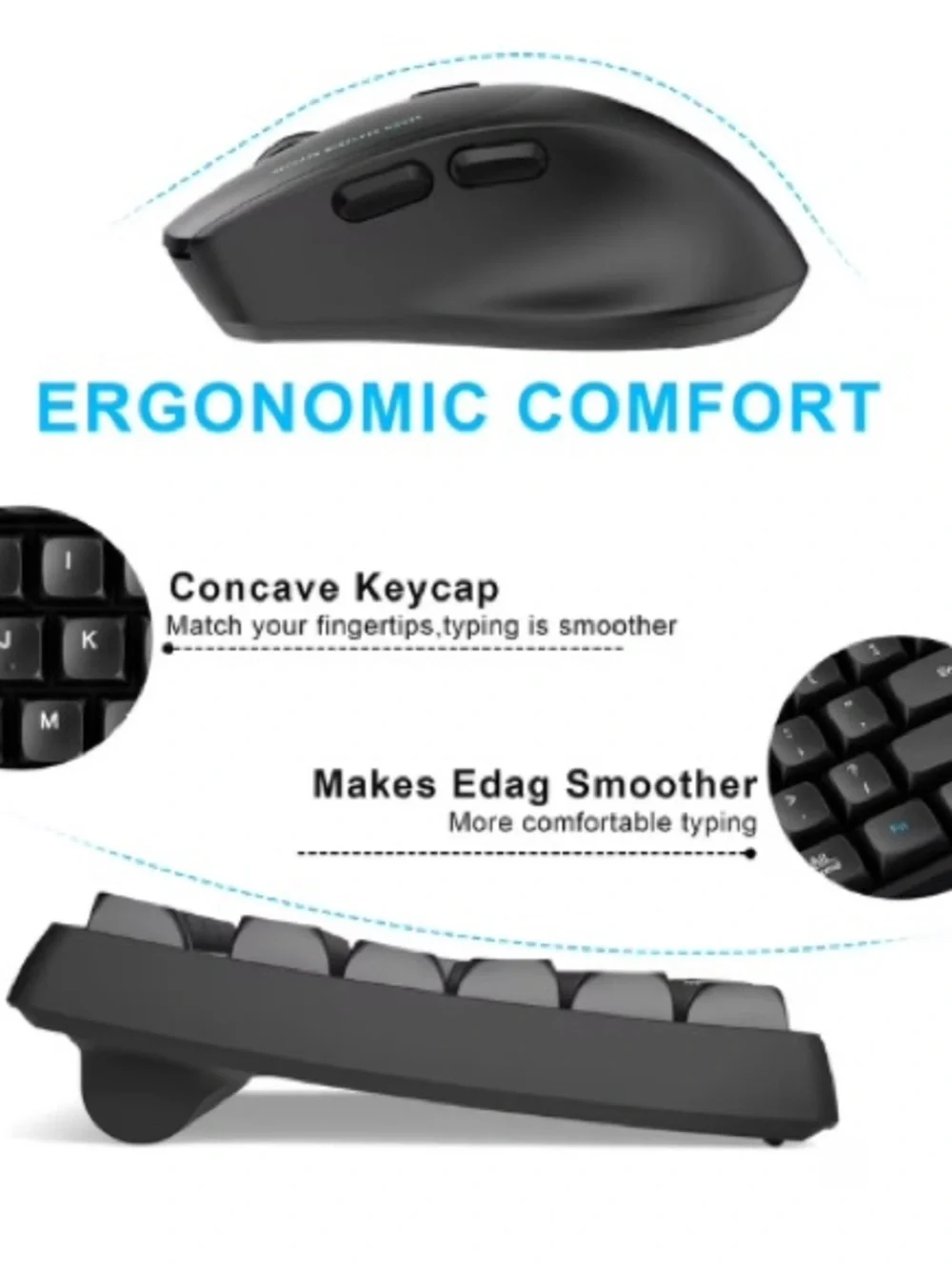 RECCAZR Ergonomic Wireless Keyboard and Cordless Mouse Combo Windows/Mac - NEW